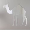 Reflective camel-shaped sign with a mirrored surface.