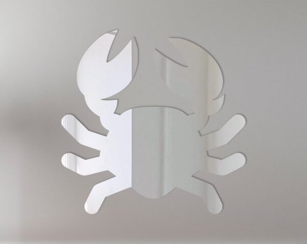 Cartoon-style crab with mirrored surface on a sign.