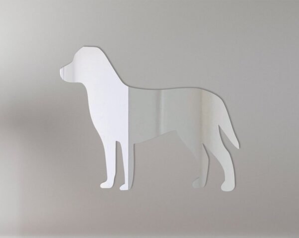 Chesapeake Bay Retriever-shaped mirror with wooden frame.