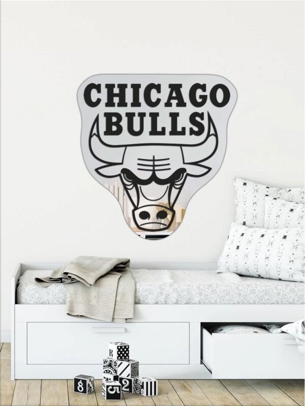 Chicago Bulls logo on a round decorative mirror.