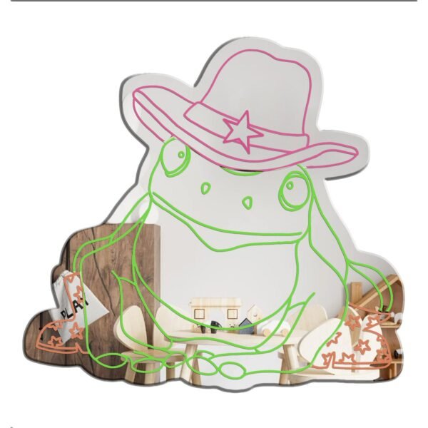 Mirror wall art featuring a playful frog in a cowgirl aesthetic