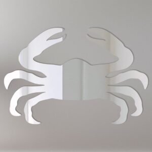 Decorative crab-shaped mirror with 'Welcome' sign.