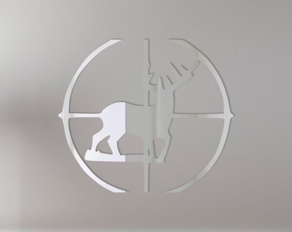 Round mirror with a deer silhouette in crosshairs design.