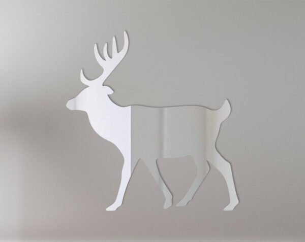 Reflective sign with a deer silhouette and forest backdrop.