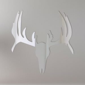 Wall mirror shaped like a deer skull with antlers.