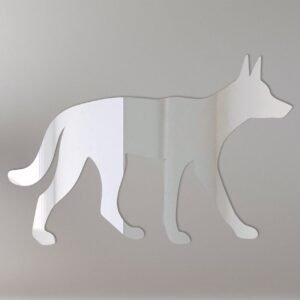 Dingo-shaped mirror with 'Beware of the Dog' text.
