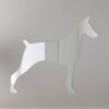 Doberman silhouette on a reflective mirror sign.