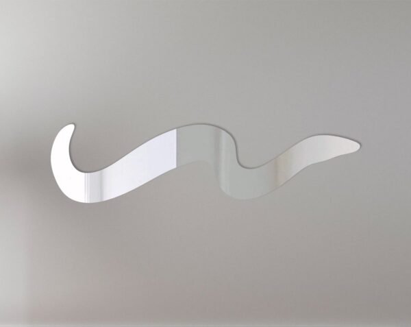 Rustic wooden sign shaped like an eel with mirror inserts.