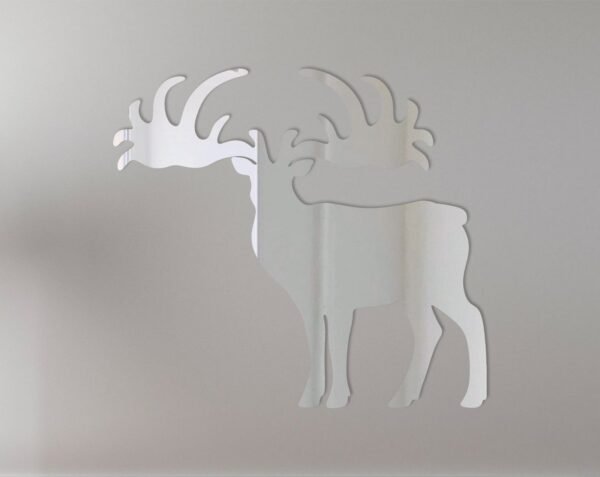 Round mirror with an etched elk design and wooden frame.