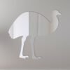 Emu-shaped mirror with reflective surface and decorative frame.