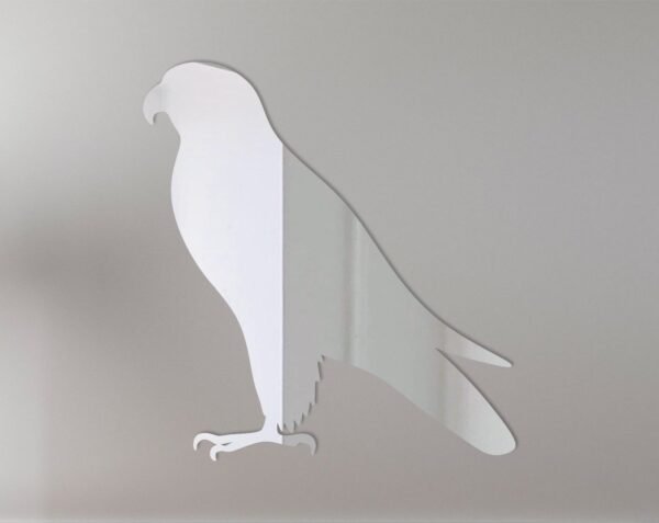 Reflective Falcon Mirror Sign with clear warning text and falcon symbol.