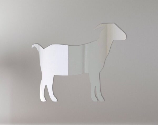 Goat-shaped mirror with 'Goat 2' text and reflective surface