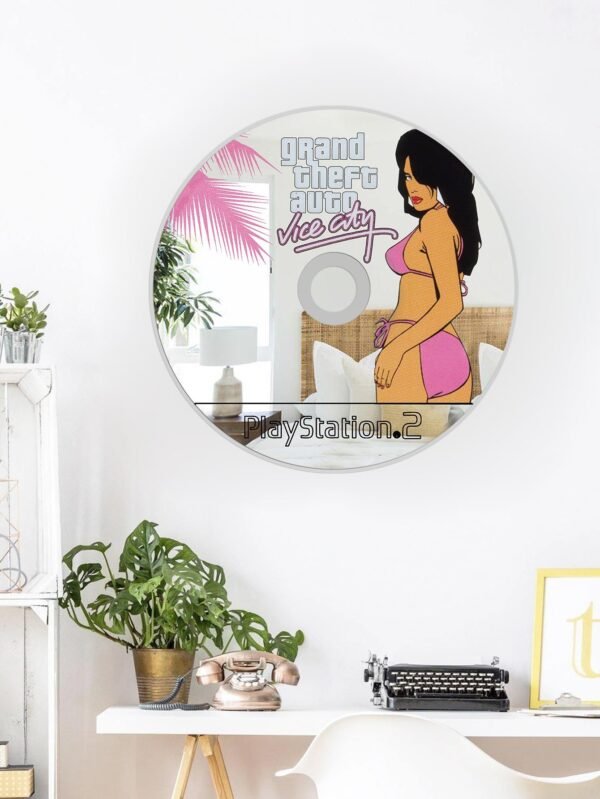 Wall mirror designed to look like the GTA Vice City game CD disk