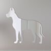 Great Dane silhouette on a mirror with 'Welcome' sign.