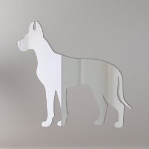 Great Dane silhouette on a mirror with 'Welcome' sign.