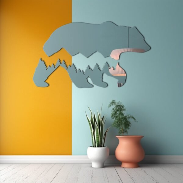 Rustic mountain and bear shaped mirror.