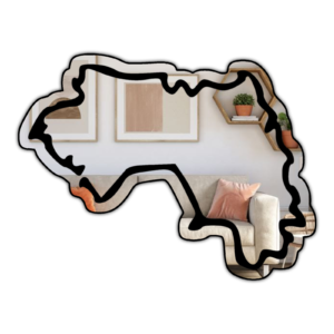 Outline mirror shaped like Guinea with a minimalistic design.