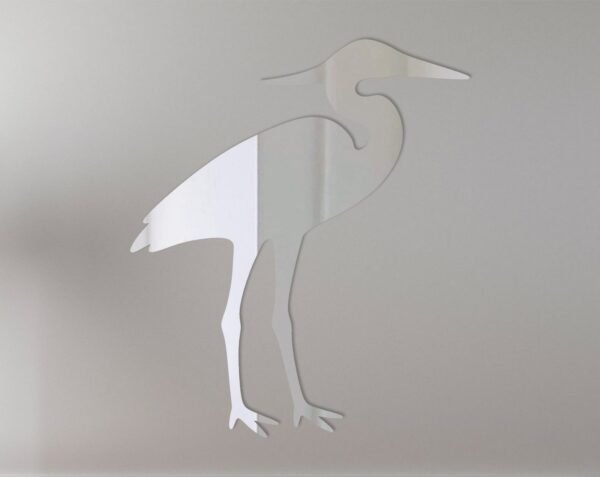 Reflective 'Heron' shaped mirror sign with elegant detailing.