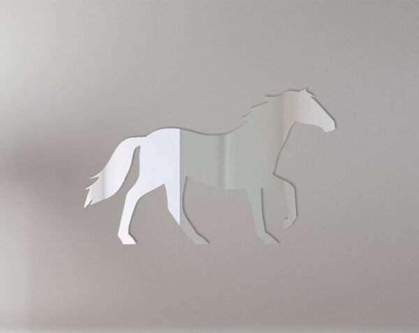 Reflective horse silhouette with a '1' on a mirror sign.