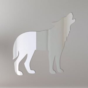 Mirror sign featuring a silhouette of a howling wolf.