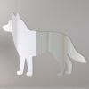 Husky-shaped mirror with 'Welcome' text on wooden frame.