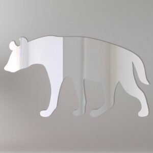 Reflective sign with hyena silhouette and warning text.