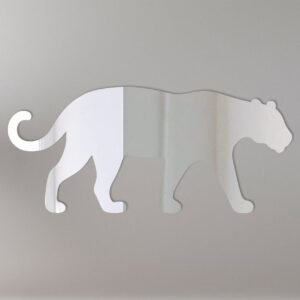 Reflective Jaguar logo on a circular mirror sign.