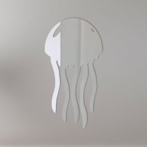 Decorative mirror with jellyfish design and blue accents.