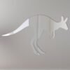 Kangaroo-shaped mirror with reflective surface and stand.