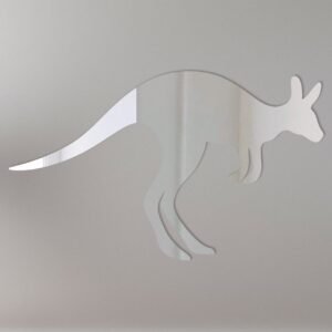 Kangaroo-shaped mirror with reflective surface and stand.