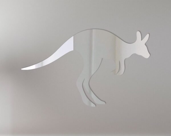 Kangaroo-shaped mirror with reflective surface and stand.
