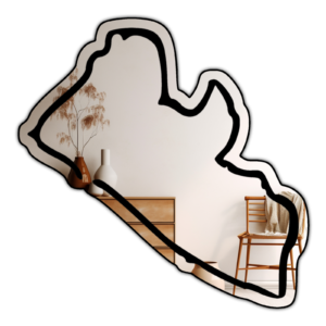 Mirror with a simple outline of Liberia's map.