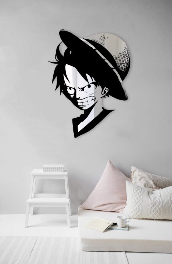 Luffy-themed mirror with 'Selfie' sign for wall decor.