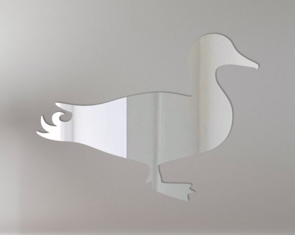 Decorative mirror shaped like a mallard duck in flight.