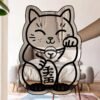 Maneki Neko Japanese Lucky Cat Mirror - Decorative Asian-Inspired Wall Art