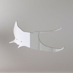 Reflective 'Manta Ray 2' shaped mirror sign with metallic finish.