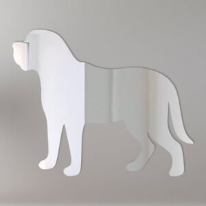Mastiff dog shape in mirror with 'Welcome' sign.