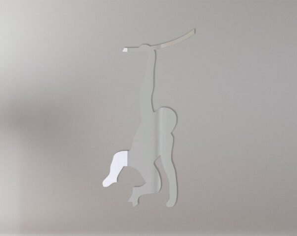 Monkey-shaped mirror with reflective surface and hanging fixture.