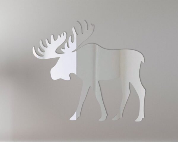 Moose-shaped mirror with 'Welcome' sign etched at the bottom.