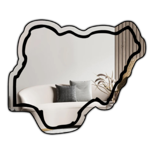 Mirror shaped like Nigeria's outline with 'Nijeriya' text.