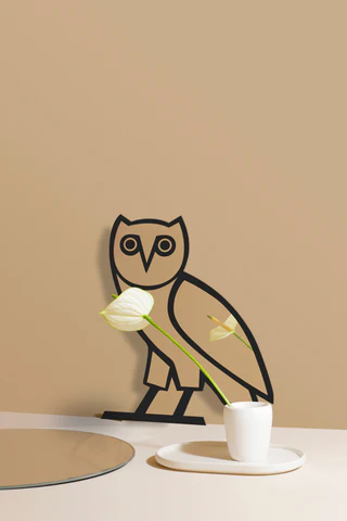 Ovo Owl Mirror with black backing and reflective surface, inspired by Drake's OVO brand