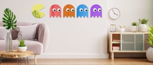 Colorful PACMAN game character mirrors set.