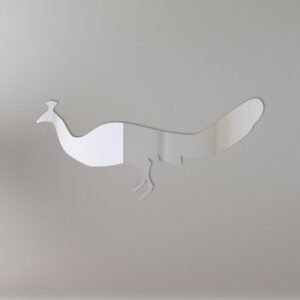 Decorative peacock-shaped mirror with intricate design details.