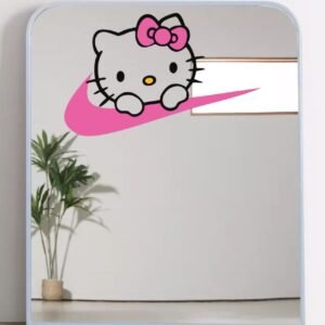 Mirror shaped like a sneaker with 'Hello Catty' design for sneaker enthusiasts.