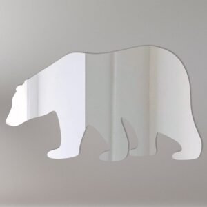 Polar bear-shaped mirror with 'Welcome' sign etched at the bottom.