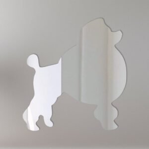 Poodle-shaped mirror with 'Welcome' text engraved.