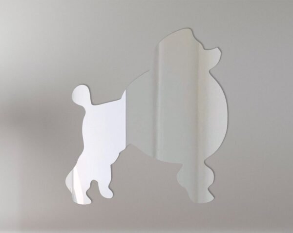 Poodle-shaped mirror with 'Welcome' text engraved.