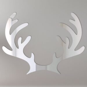 Mirror sign shaped like reindeer antlers with festive details.