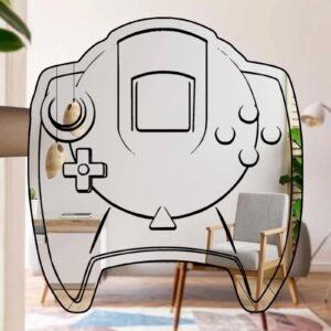 Vintage game controller shaped mirror on white background.