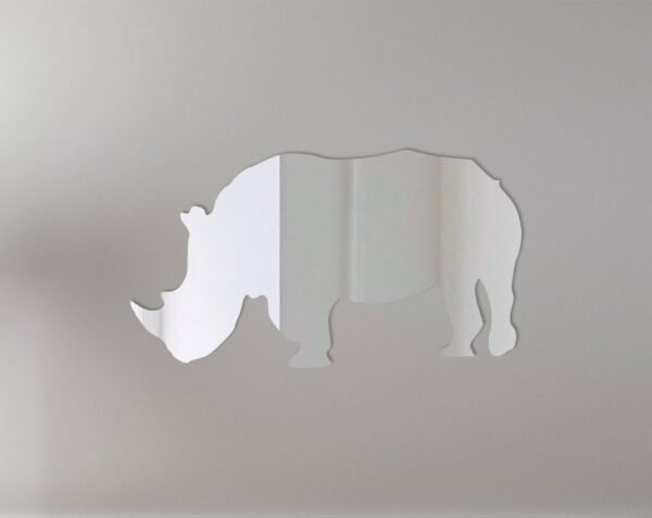 Reflective rhino-shaped sign for traffic or decor use.